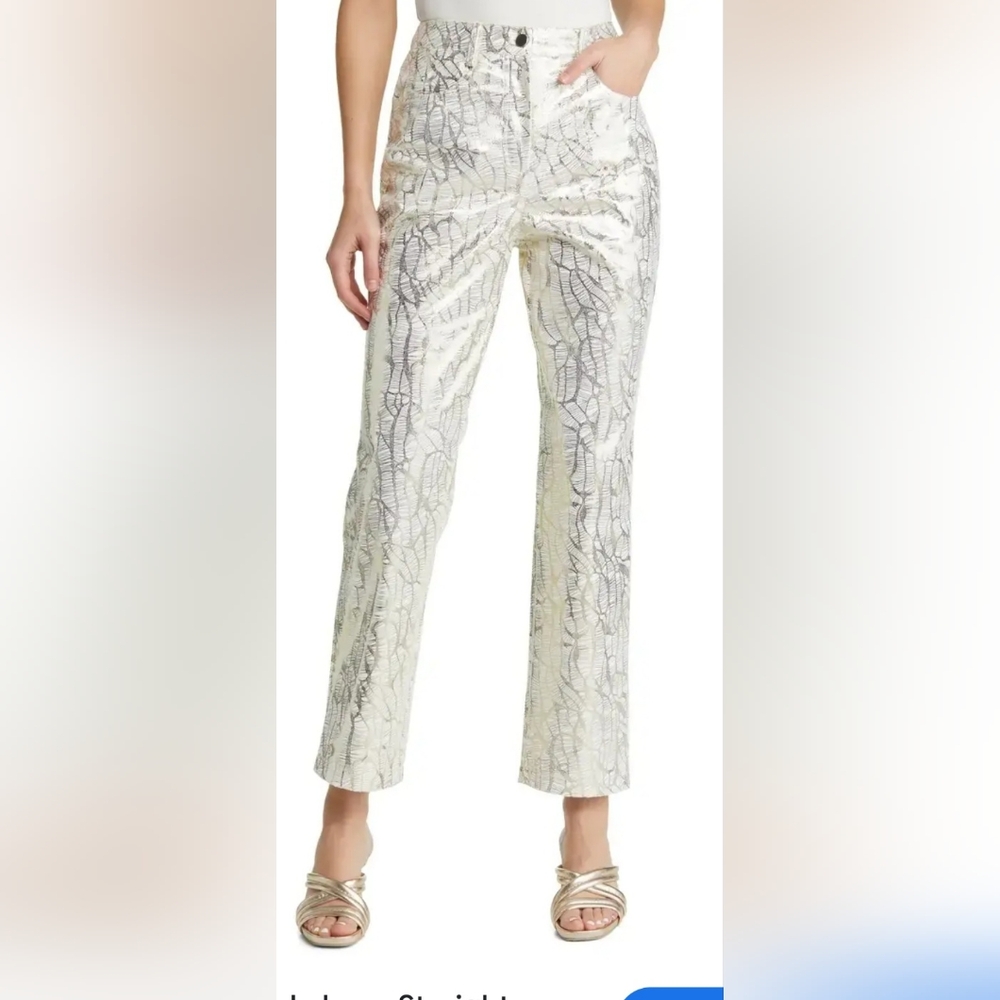 NWT Amylynn Lupe Printed Metallic Pants Sise Small Color Silver/Gold